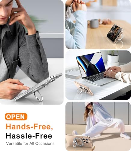 Temdan Glitter Silver Magnetic Phone Ring Holder for Mag Safe – Premium Grip and Stylish Stand for i Phone Pro Max 16 – Durable Upgrade Gear Hinge for Enhanced Flexibility and Hands-Free Viewing – Perfect Accessory for Seamless Connectivity and Fashionable Functionality