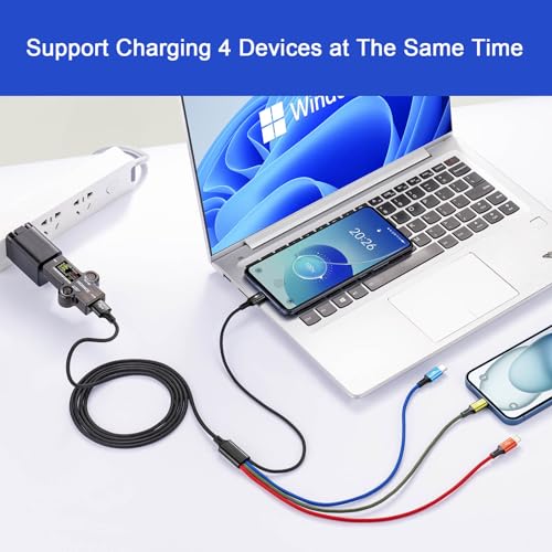 Versatile 4-in-1 Braided Multi USB Charging Cable with Fast Charging Support – Durable 4 A Charging Cord for Smartphones, Tablets, and Gaming Devices – 2 Pack (4 Ft) with IP/USB C/Micro Ports for Seamless Compatibility and Enhanced Performance