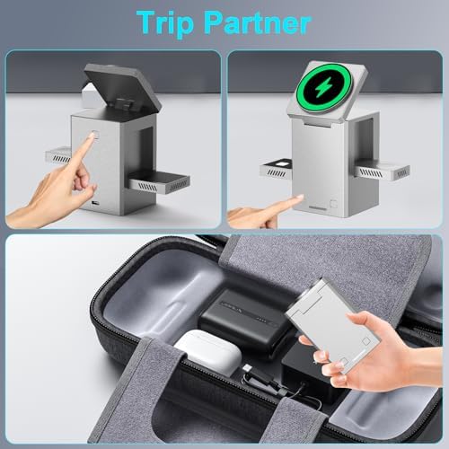 Advanced 25 W 3-in-1 Wireless Charging Station for Apple Devices – Space-Saving Auto Expand/Collapse Mag-Safe Stand for i Phone 16/15/14 Series, Apple Watch, and Air Pods – Compact Travel Charger Dock in Metal Gray with Enhanced Safety Features and Fast Magnetic Charging