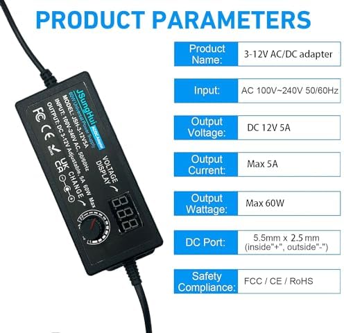 Versatile 120 W Universal AC to DC Power Adapter – Adjustable 3 V to 12 V, 10 A Output with 14 Interchangeable Tips & Polarity Converter for Seamless Compatibility with LED Strip Lights, Printers, CCTV Cameras, and More – Ultimate Efficiency and Durability Ensured