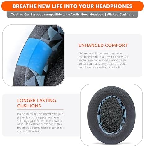 Upgrade Your Arctis Nova Experience with WC Freeze Cooling Gel Earpads – Optimal Comfort and Enhanced Sound Isolation for Pro Wired, Nova 7, 5, 4, 3, 1 Headsets – Designed by Wicked Cushions | Black | Superior Hybrid Fabric Technology for Long Gaming Sessions
