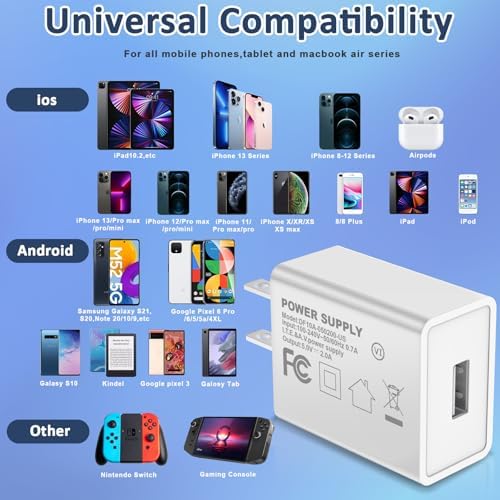 UL Certified 5 V 2 A Fast Charging USB Wall Adapter – Compact Power Cube for i Phone 13-16 & Apple Watch Series 8/7 – Travel-Friendly 2-Pack for Efficient Device Charging – Enhanced Compatibility & Reliability
