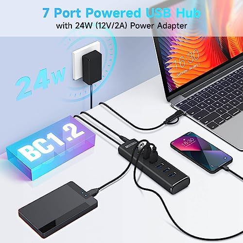 Transform Your Workspace with the Rosonway 8-Port USB 3.2 Hub – Lightning-Fast 10 Gbps Data Transfers, Dual SD/TF Card Readers, 3.3 ft Extension Cable & Robust 12 V/2 A Power Supply – Sleek Aluminum Design for Ultimate Convenience and Efficiency