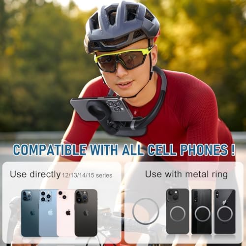 Magnetic Neck Phone Holder, Hands Free POV/Vlog Selfie Mount Flexible Neck Phone Holder for Recording, Magnetic Phone Chest Mount for iPhone 16 15 14 13 Seires and All Smartphones – Enhanced Compatibility and Speed
