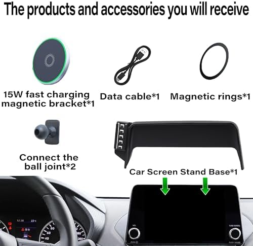 Car Phone Holder for 2021-2025 Nissan Rogue/2019-2025 Altima/2020-2025 Sentra Accessories 15W Fast Wireless Charger 8-in Screen Fixed Clip Cell Phone Mount Hands-Free 360 Degree Rotation – Enhanced Compatibility and Speed