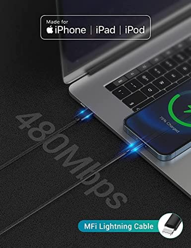 Quntis 20 W High-Speed i Phone Charger Block with 6 FT USB-C to Lightning Cable – Rapid Charging Solution for i Phone 14, 13 Pro, Max, Mini, 12, 11, XS, XR, X, and i Pad – Compact, Durable, and MFi Certified for Optimal Performance