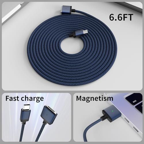 Premium 140 W Magnetic USB-C Charging Cable for Mac Book – 6.6 FT Right-Angle Cord Compatible with 2024/2023/2022 Mac Book Air M3/M2 & Pro M1/M2 Models – Durable Nylon Braided Design for Fast Power Delivery and Enhanced Convenience