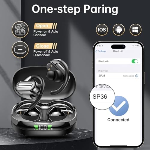 Vibe Haven Bluetooth 5.4 Sports Earbuds: Ultra-Lightweight IPX7 Waterproof Wireless Headphones with Secure Earhooks, Enhanced ENC Noise Cancellation for Superior Call Clarity – Ideal for Active Lifestyles, Intense Workouts, and Daily Commutes – Ergonomically Designed for Comfort and Unrivaled Sound Quality