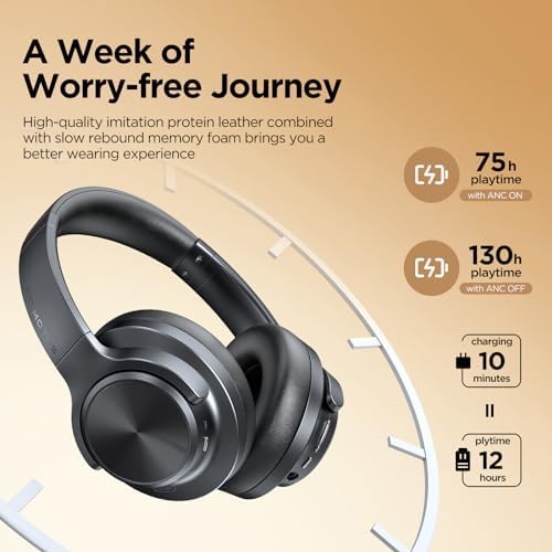 Elevate Your Sound Experience with FIO MOTUS Bluetooth Over-Ear Headphones – Unmatched 130-Hour Battery Life, Advanced Noise Cancellation, Custom EQ for Personalized Deep Bass, and High-Resolution Audio Quality – Perfect for Travelers and Home Office Users Seeking Comfort and Effortless Wireless Connectivity