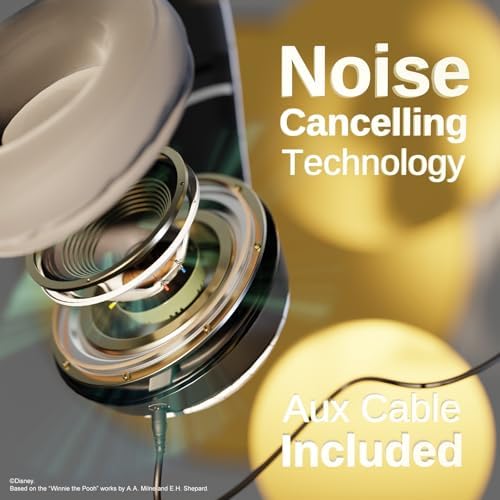 Winnie The Pooh Wireless Bluetooth Headphones | Over-Ear Disney Audio Headset with Built-in Mic | 15-Hour Playtime for Ultimate Listening | Perfect Gifts for Disney Fans of All Ages | Comfort-Focused Design with Enchanting Sound Quality | Broad Compatibility with Bluetooth Devices