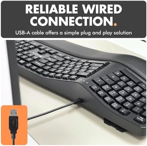Unlock Ultimate Comfort with the X9 Wired Ergonomic Keyboard – Cushioned Wrist Rest & Split Design for Effortless Typing – Perfect USB Keyboard for PC, Laptop & Chrome – 110 Precision Keys & 5 ft Cable for Enhanced Productivity