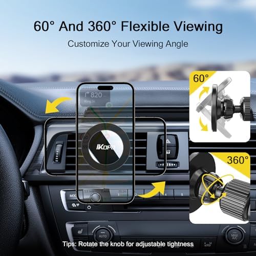 Mag Safe Car Vent Mount – Premium Magnetic Phone Holder for i Phone and Universal Devices – 360-Degree Adjustable View for Ultimate Hands-Free Driving Safety – Sleek Air Vent Design for Seamless Integration with Any Vehicle Interior – Boost Accessibility and Minimize Distractions While on the Road