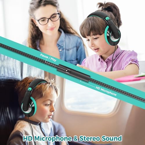 Rockpapa Kids Over-Ear Headphones – Lightweight Wired Audio Gear for School, Travel, and Home – Stylish White and Blue Design for Boys and Girls – Immersive Sound Quality with Adjustable Comfort and Durable Build for Young Audiophiles