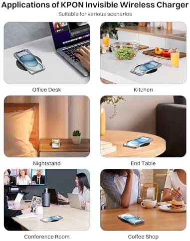 KPON Invisible Wireless Charger Desk Mat – 40 MM (1.57″) Qi-Compatible Charging Pad for i Phone 16/15/14/13/12, Samsung, Google Pixel & LG Phones – Sleek Hidden Charging Solution with Fast Adapter for Clutter-Free Workspaces