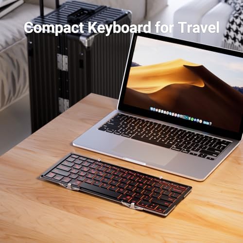 Experience Ultimate Portability with the i Clever BK05 Backlit Foldable Keyboard – Wireless Bluetooth Multi-Device Companion for i Pad, Tablet, Laptop, and Smartphone – Rechargeable, Lightweight Design for Effortless Travel and Enhanced Productivity