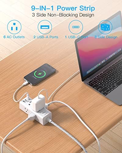 25 Ft Heavy-Duty Extension Cord with Surge Protection – One Beat Flat Plug Power Strip Featuring 6 Outlets & 3 USB Ports (Including USB-C) for Ultimate Device Connectivity in Home, Office, or Dorm Room – Enhanced Flexibility and Rapid Charging Solution