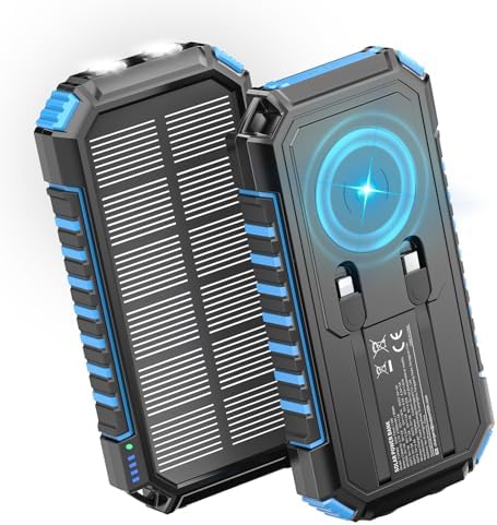 Riapow 27000 m Ah Solar Power Bank – Ultra-Fast 22.5 W Wireless Charger with Built-in Cables & 6-Device Charging for Outdoor Adventures and Emergency Power – Unmatched Portability & Efficiency for Your On-the-Go Lifestyle