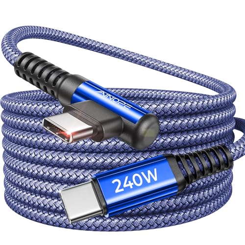 Optimize your charging setup with the AINOPE 240 W USB C to USB C Cable, a 6-foot powerhouse engineered for ultimate speed and flexibility. Featuring a right-angle connector, this fast charging cable is perfect for gaming or multitasking without the clutter of tangled cords. Compatible with the latest devices, including i Phone 16 Pro Max, i Phone 15, Mac Book Air/Pro, i Pad Pro, Samsung Galaxy, and Pixel, it delivers an impressive 240 W power output for rapid charging. The dual-pack offers exceptional value, ensuring you have a reliable charging solution wherever you go. Built with premium materials for durability, the sleek grey and blue design enhances your tech aesthetic while providing long-lasting performance. Elevate your device charging experience with this versatile cable, designed for both home and office use, while ensuring seamless connectivity across all your electronics.