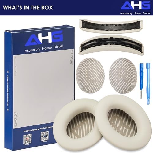 Ultimate Comfort Upgrade Kit: Premium Replacement Ear Pads & Headband Cushions for Bose Quiet Comfort 2023 Models (QC45, QCSE, QC35 II) – Easy DIY Installation in Elegant White Smoke for Superior Sound Quality and Long-lasting Durability