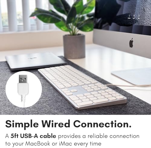 Enhance Your Productivity with the Macally Premium Wired Mac Keyboard – Full-Size Design with Numeric Keypad & Dual USB Hub for Seamless Connectivity | Perfect for Mac mini, Pro, i Mac, & Mac Book Models | Sleek Silver Aluminum Finish for a Stylish Workspace | Comfortable Quiet Keys for Extended Typing Sessions