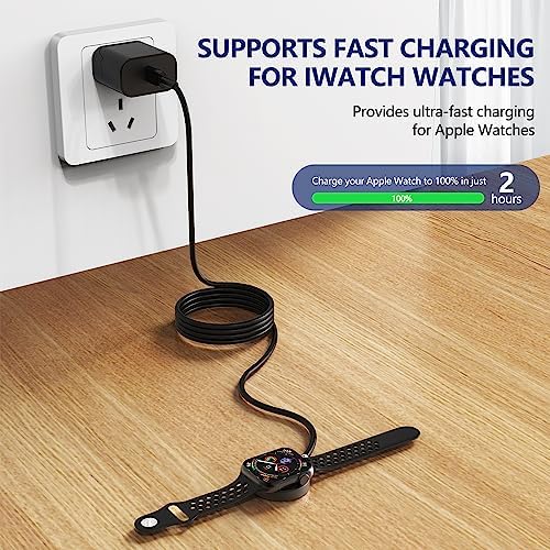 Premium 5 W Fast Charging USB C Cable for Apple Watch – 6 ft Magnetic Charger, MFi Certified, Compatible with Series SE2/8/7 & All Sizes 38 mm to 45 mm – Reliable & Efficient Power Solution for On-the-Go Users