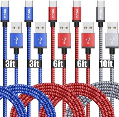 USB Type C Cable 5Pack (3/3/6/6/10FT), Nylon Braided USB C Cable Fast Charger Cord for iPhone 16/15, Samsung Galaxy S24 S23, LG V30 V20 G5 G6, PS5, Google Pixel, Redmi, HTC – Enhanced Compatibility and Speed