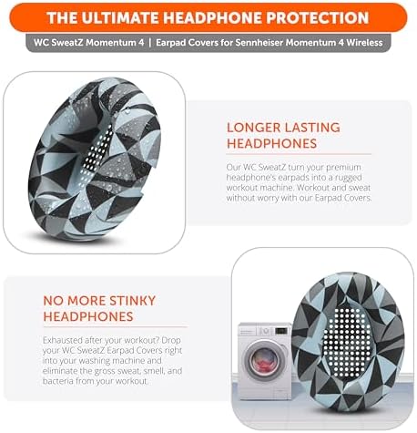 Transform Your Sennheiser Momentum 4 with WC Sweat Z Earpad Covers – Stylish Black Camo Protection for Active Lifestyles – Sweatproof, Washable Silicone Ear Pads for Ultimate Comfort and Enhanced Longevity