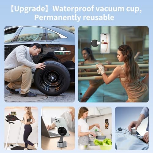 Vacuum Magnetic Phone Stand for Car Mount,【360°Rotatable】Suction Cup Cell Phone Holder for Women Men iPhone Samsung Huawei【Waterproof】Foldable Phone Mount for Car Accessories/Shower/Desk/Mirror (Grey) – Enhanced Compatibility and Speed
