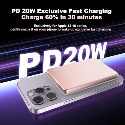 Sleek Pink Magnetic Power Bank – 5000 m Ah Wireless Charger for i Phone 12-16, Samsung & Google Devices – Travel-Ready Battery Pack with USB-C Cable – Elegant Gift Option for Women and Moms – Rapid Charging Convenience and Enhanced Device Compatibility