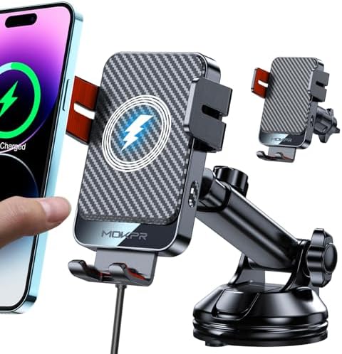 MOKPR 15 W Fast Wireless Car Charger Mount – Auto-Clamping Universal Phone Holder for i Phone 16/15/14/13/12 & Samsung S23/S22/S21 – 360° Adjustable Design for Dash, Windshield, Air Vent – Hassle-Free, High-Speed Charging Solution for On-the-Go Living