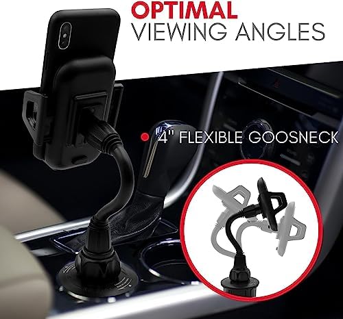 Universal Smartphone Cup Holder Mount by Macally – Adjustable Car Phone Holder for i Phone, Samsung & All Smartphones – Secure, Flexible, and 360-Degree Rotatable Design for Safe Driving and Easy Access