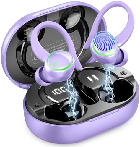 Ultimate Bluetooth 5.4 Sports Earbuds with 50-Hour Playtime, IP7 Waterproof Design, and Enhanced Deep Bass – Perfect for Fitness Enthusiasts and Runners in Vibrant Purple, Engineered for Unmatched Comfort and Superior Noise Cancellation