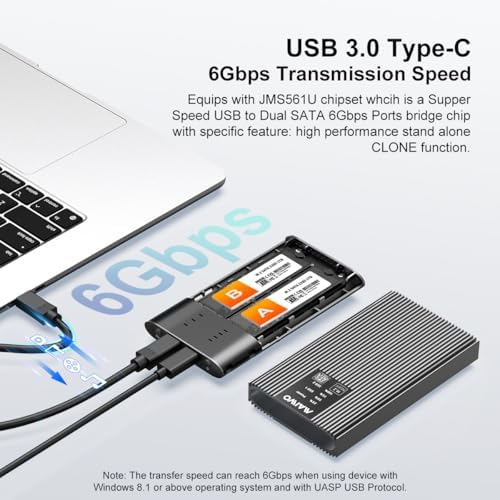 MAIWO M.2 NVMe Dual Bay SSD Cloner – High-Speed 20 Gbps USB-C Enclosure for Effortless Data Duplication, Supports M-Key PCIe NVMe/AHCI Up to 16 TB, Ideal for Seamless Backup and Migration, Compact Design for Ultimate Portability and Efficiency