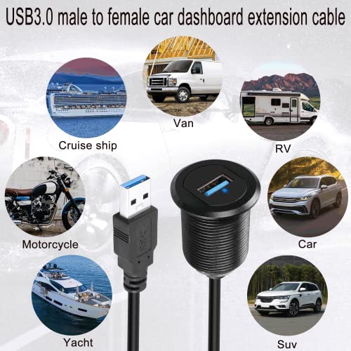 QIANRENON 5 Gbps USB 3.0 Waterproof Panel Mount Extension Cable with LED Indicator – Durable Aluminum Housing for Cars, Boats, and Motorbikes – 2 M (6.5 ft) High-Speed USB Connector for Secure and Reliable Connectivity