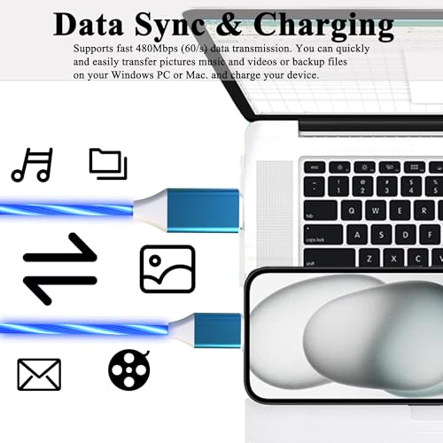 USB C to USB C Cable 3A Light Up C to C Cable LED C to Type C Fast Charging Cord for Samsung Galaxy S23 S22 S21 S20 Ultra, i-Phone 15 16, iPad mini Pro Air(6.6FT,Green) – Enhanced Compatibility and Speed