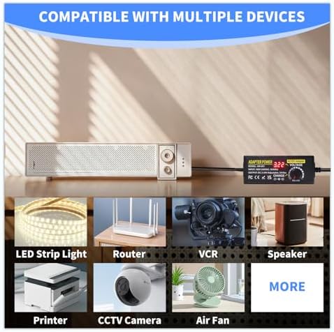 Versatile 3 V-24 V Adjustable Power Supply Adapter – 5 A 120 W AC/DC Converter with 14 DC Tips & Polarity Switch for Seamless Compatibility with LED Strips, Printers, Speakers – Efficient High-Speed Power Solution for Home and Travel Use