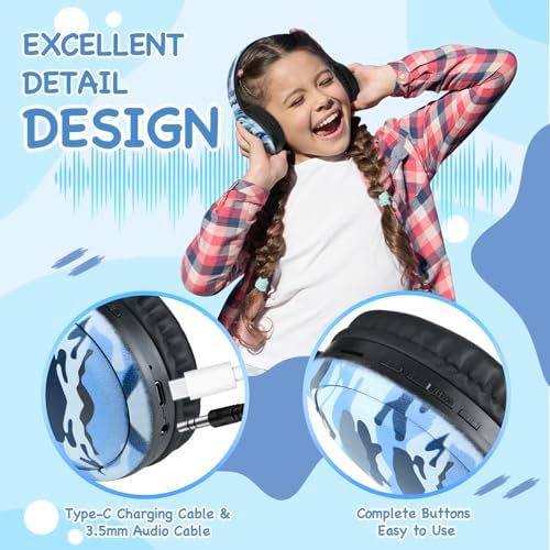 Advanced Bluetooth 5.3 Over-Ear Kids Headphones – Foldable Wireless Design with HD Sound, Built-In Microphone, and Safe Volume Control for Music, Gaming, and Movies – Universal Compatibility with Smartphones & Tablets (Black)