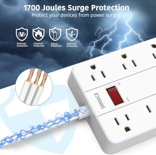 Ultimate Power Strip Surge Protector with USB-C – 8 Spacious Outlets & 6 Fast-Charging USB Ports – 5 ft Wall-Mountable Extension Cord for Phones, Tablets, Laptops, and Multiple Devices – Enhanced Safety & Efficiency for Home and Office Use