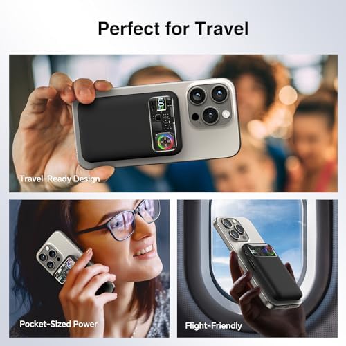 Ultra-Fast Magnetic Power Bank with 11,000 m Ah Capacity and Active Cooling Technology – Transparent Portable Charger for i Phone 14/13/12 Pro & Mag Safe Compatibility – 20 W USB-C Input/Output for Rapid Charging and Enhanced Device Safety