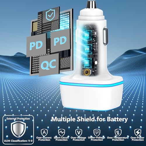 KYOHAYA 90 W Car Charger Bundle – 4-Port USB-C & USB-A Fast Charging Adapter for i Phone 16/15/14/13/12/11 Pro, Galaxy S25/S24, Google Pixel – High-Speed Dual Charging Solution for Road Trips and Daily Commutes – Durable, Compact Design for Enhanced Compatibility and Performance