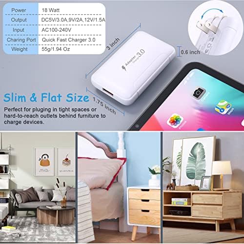 Costyle 3-Pack Flat USB Wall Charger – 18 W Quick Charge 3.0 Adapter, Slim Foldable Design for Samsung Galaxy S20, S10, S9, A54, A53, A14, Note 10 & 20 – Ultimate Portability and Enhanced Compatibility for Fast Charging Anywhere