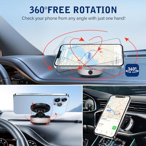 Nixie Phone Holder 360° Adjustable Electric Vacuum Magnetic Suction Cup Phone Mount,15W Wireless Charger Car Magnetic Phone Mount,Hands-Free Magnetic Cell Phone Holder for MagSafe iPhone – Enhanced Compatibility and Speed
