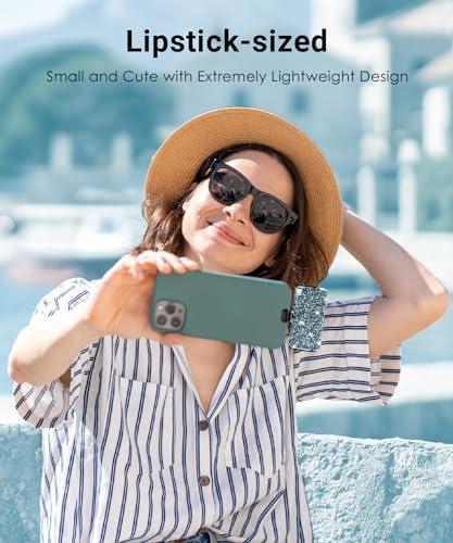 Bling Small Portable Charger: 6800 m Ah Ultra-Compact Power Bank with Fast 5 V/3.1 A Charging, Built-in i OS Connector for i Phone 14 to 5 Series, Trendy Blue Shimmer Finish with Convenient Flashlight – Perfect for On-the-Go Charging and Everyday Emergencies