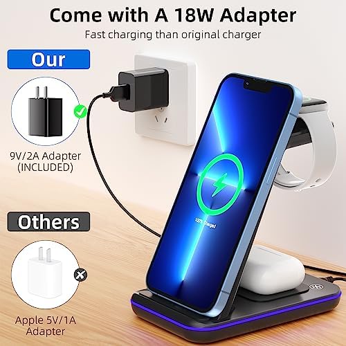 Ultimate 3-in-1 Wireless Charging Station for i Phone, Apple Watch, and Air Pods – Fast Charge with Ergonomic Design, Enhanced Compatibility, and Safety Features for Home, Office, and Travel Use