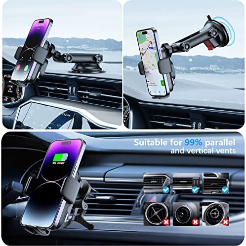 Ultimate Fast Wireless Car Charger Mount – Advanced Auto Alignment Smartphone Holder for i Phone 16/15/14/13/12/Pro Max & Samsung Galaxy – Dual Coil Rapid Charging Solution for Dashboard & Windshield Use – Premium Safety Features for Secure Power on the Road