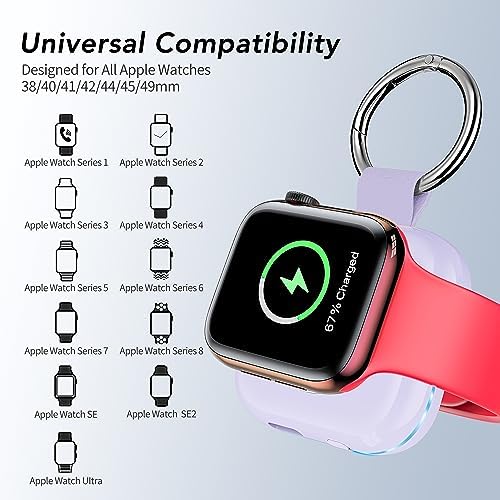 HUOTO Compact Magnetic Wireless Charger for Apple Watch – 1200 m Ah Portable Power Bank Keychain, Compatible with Series 10/9/8/Ultra 2/Ultra/7/6/5/4/3/2/SE, Ideal Travel Accessory for Effortless Charging On-the-Go