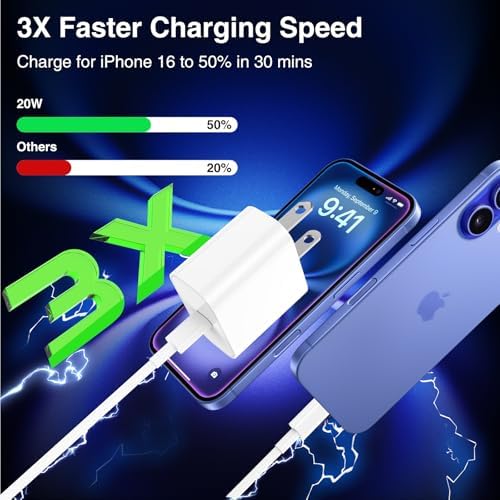 20 W PD Fast Charging USB-C Wall Charger for i Phone 16 – Includes 6 FT USB-C to C Cable, Compatible with i Phone 16/Pro/Pro Max/Plus, i Phone 15 Series, i Pad Pro, Air Pods – Ultra-Fast Charging and Protection Against Overheating – Ideal Home & Travel Accessory