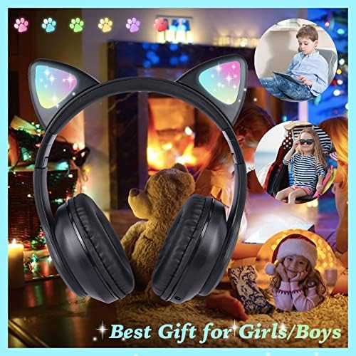 Playful Wireless Cat Ear Headphones for Kids – Bluetooth Audio with LED Lights, Foldable Design & Built-in Microphone for Gaming and Travel – Ultimate Gift for Trendy Young Girls