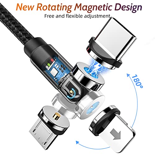 Effortless Charging Revolution: 540° Rotating Magnetic 3-in-1 USB-C Charger Cable Set (4-Pack: 3 ft, 3 ft, 6 ft, 6 ft) – 2.4 A High-Speed Universal Charging Solution for i Phone, Samsung, Moto, Android Devices & Tablets – Durable, Versatile, & User-Friendly Design for Optimal Performance Across All Micro USB/Type C Gadgets