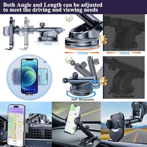 Cell Phone Holder Mount for Car Dashboard Windshield Air Vent Scalable Long Arm Fit All Phone with Thick Case,Black,2 Pack – Enhanced Compatibility and Speed